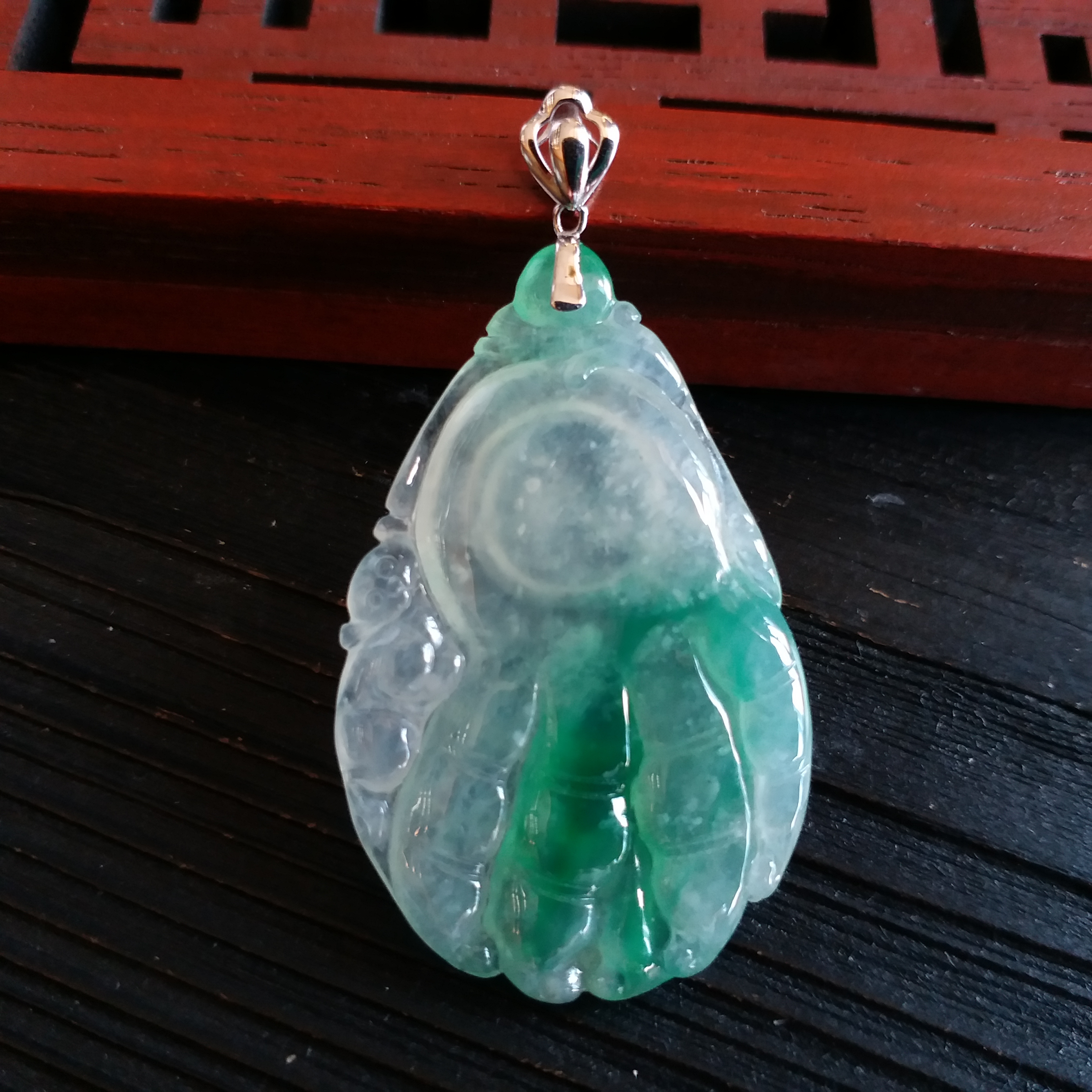 J1603 冰種佛手福瓜+18K金扣吊墜