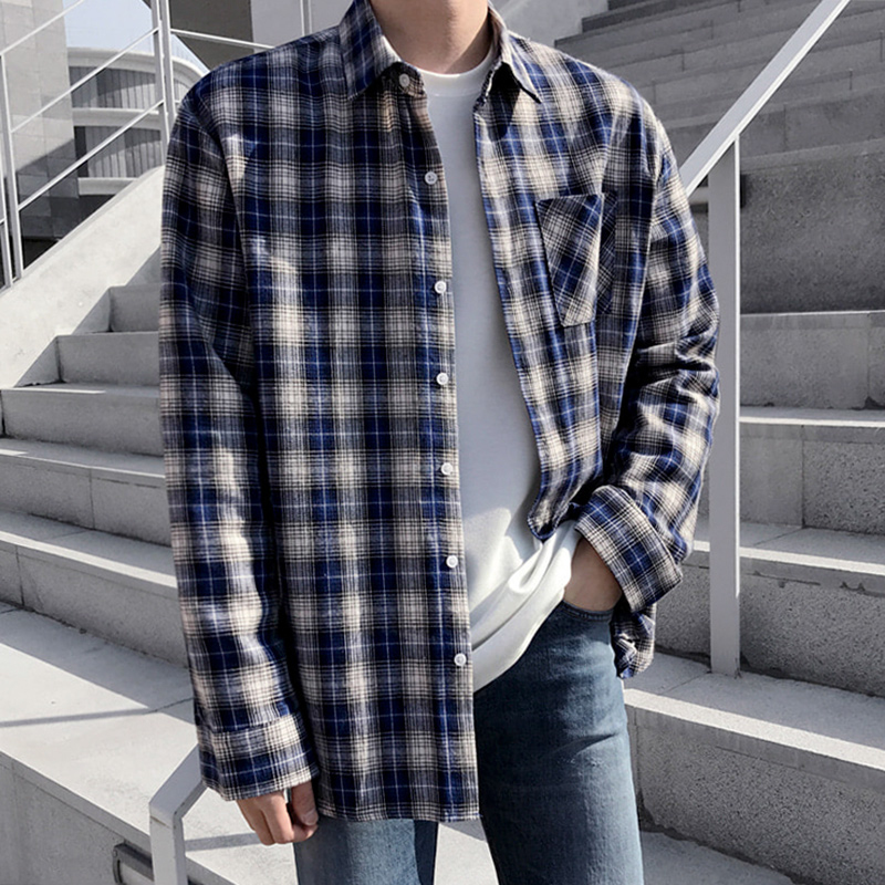 格紋口袋長袖襯衫 / XL / 不提供退換貨