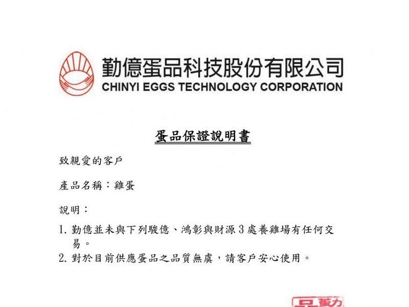 卡尼生肉使用之雞蛋不含戴奧辛