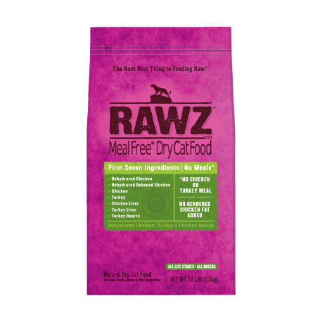 RAWZ Meal Free Dry Food Cat DEHYDRATED CHICKEN, TURKEY & CHICKEN RECIPE 3.5LB
