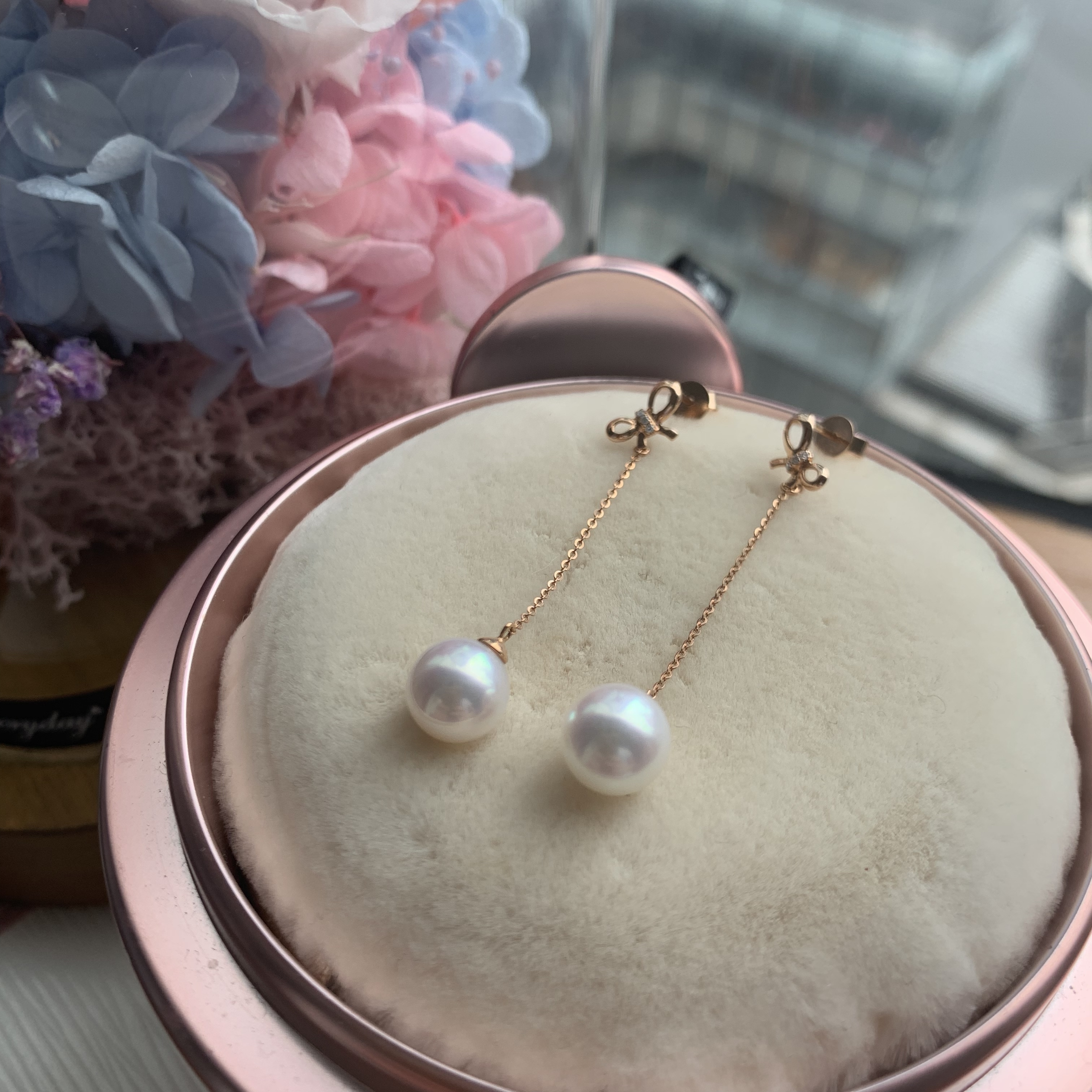 18K金日本Akoya 蝴蝶結珍珠耳線 (8-8.5mm)