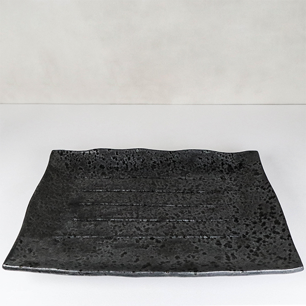 【萬古燒】長角皿-34cm 油滴天目