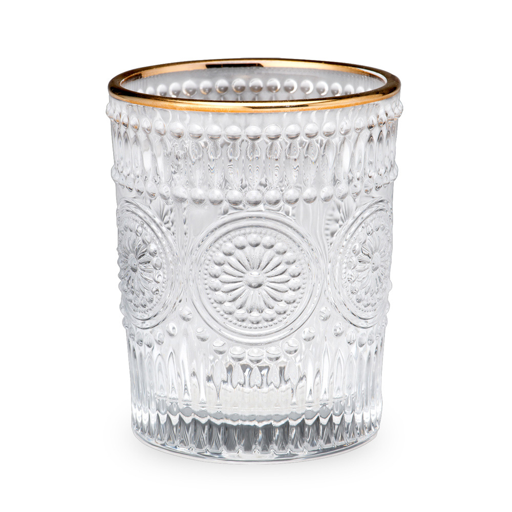 皇家雕花復古金邊玻璃水杯 280ML