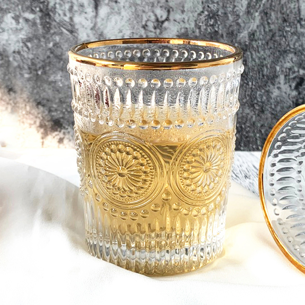 皇家雕花復古金邊玻璃水杯 280ML