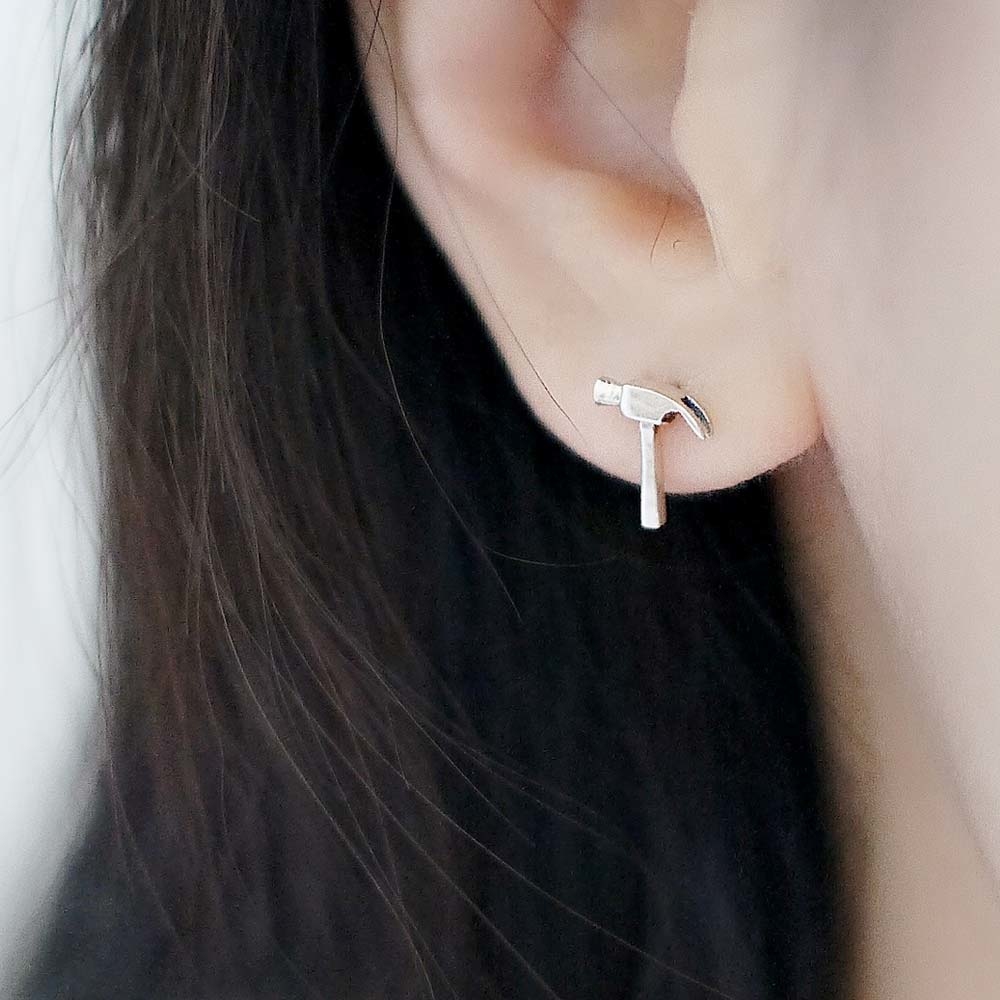 小槌子純銀耳環/SE797 中性耳環 男生耳環 泰銀 古銀 復古耳環