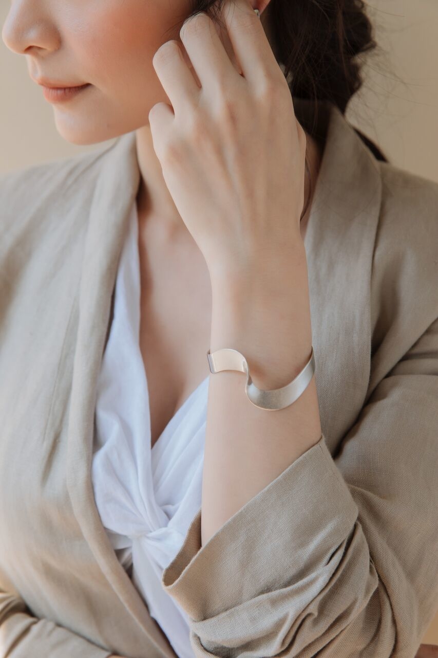 優雅波浪｜開口手環（銀）