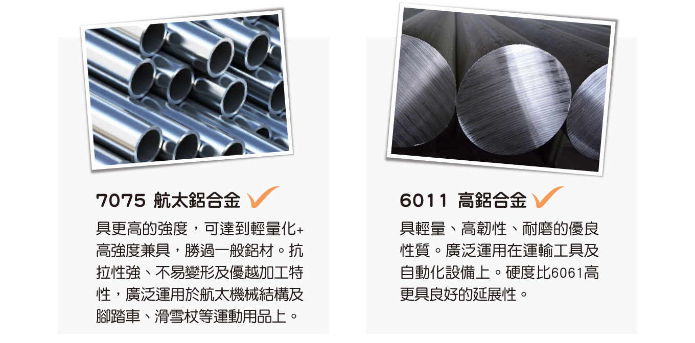 ISUN column no.1 Aluminum 鋁合金材質介紹7075航太鋁合金、6011高強度鋁合金，質輕堅固、延展性佳、不易折斷