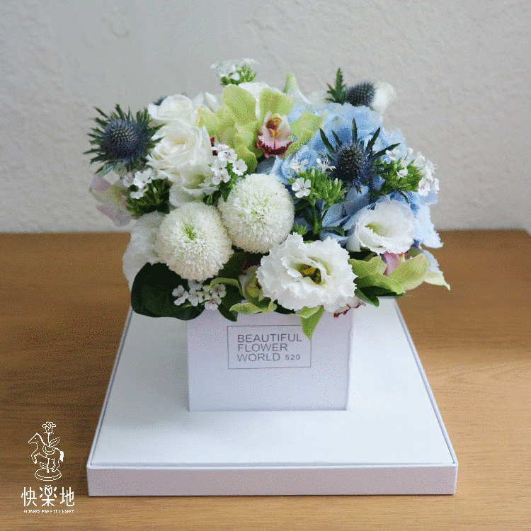 擁抱好心情(白藍色) I 鮮花禮盒 flowers in box  AB190260