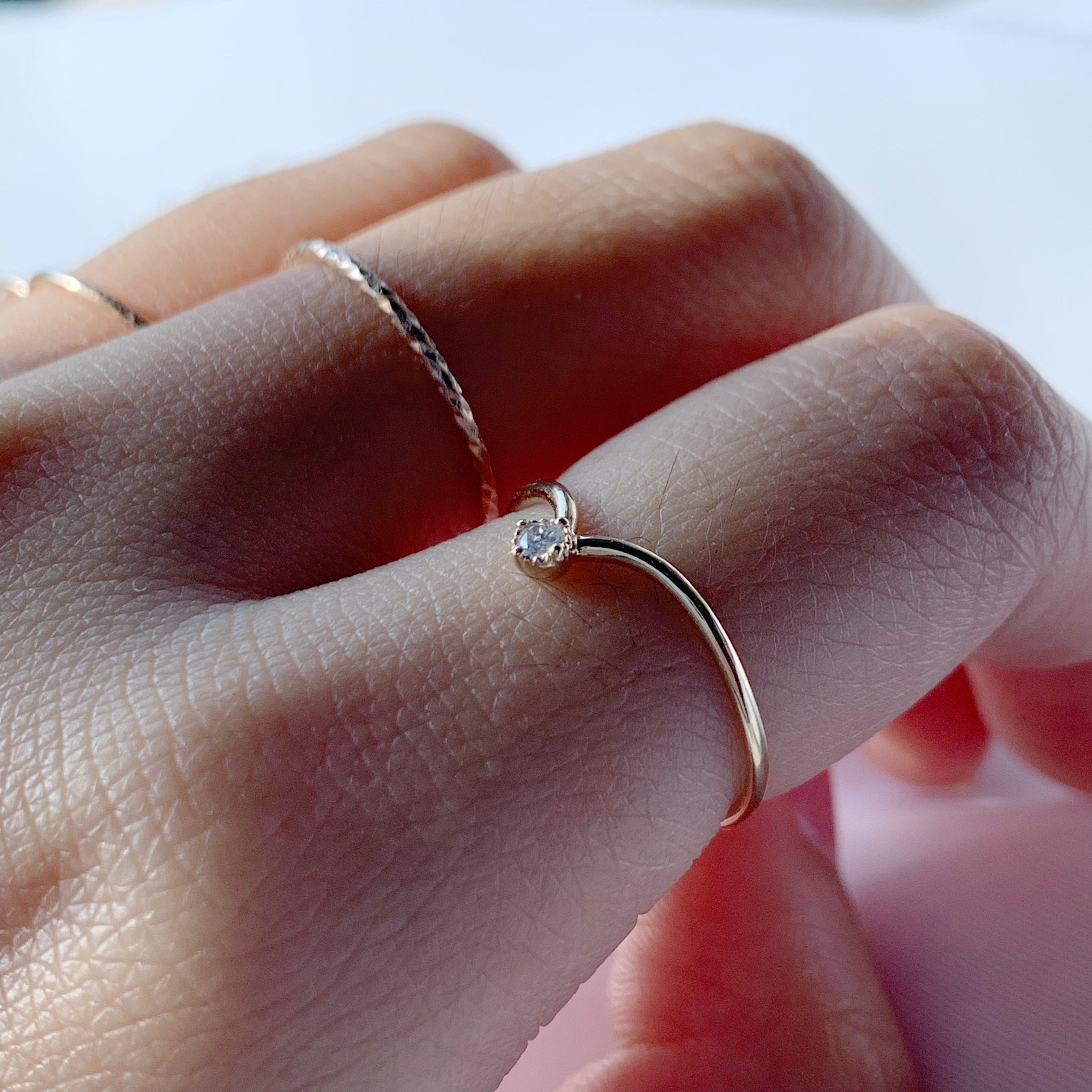 14k玫瑰金 海鷗白鑽戒指