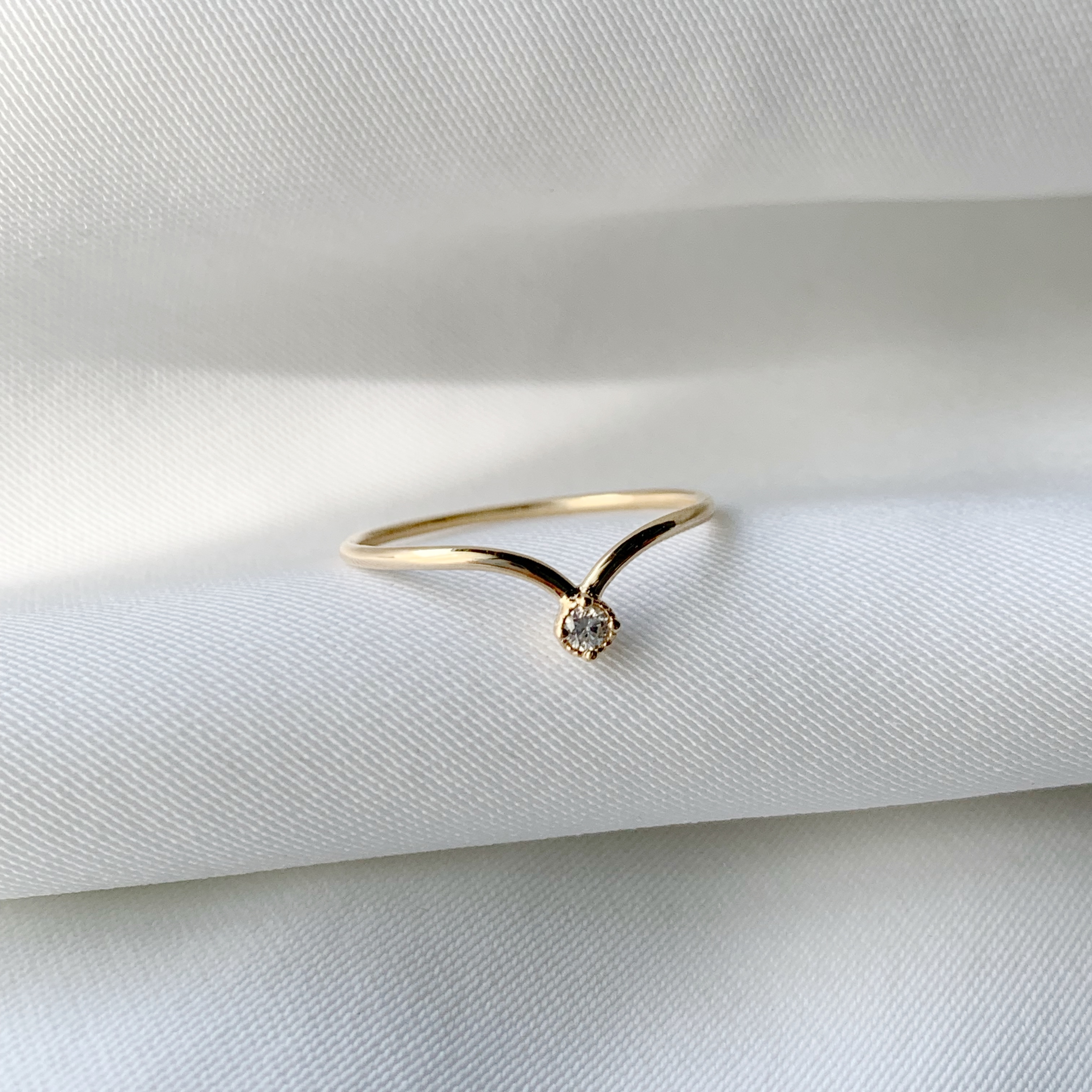 14k純金 海鷗白鑽戒指