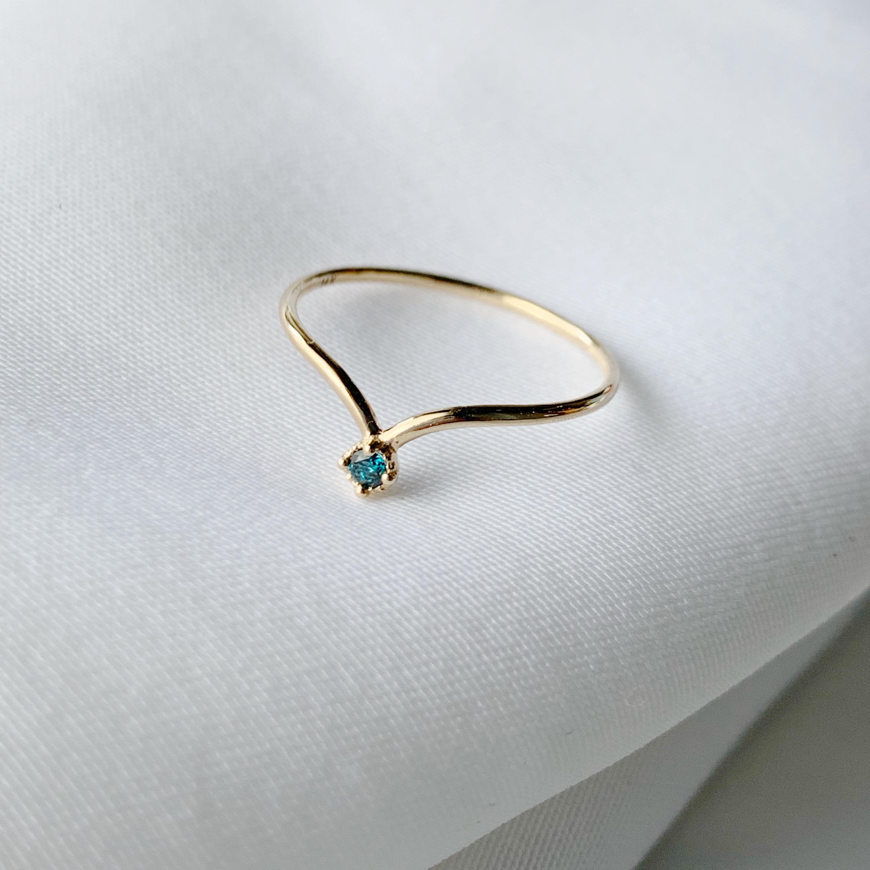 14k純金 海鷗藍鑽戒指