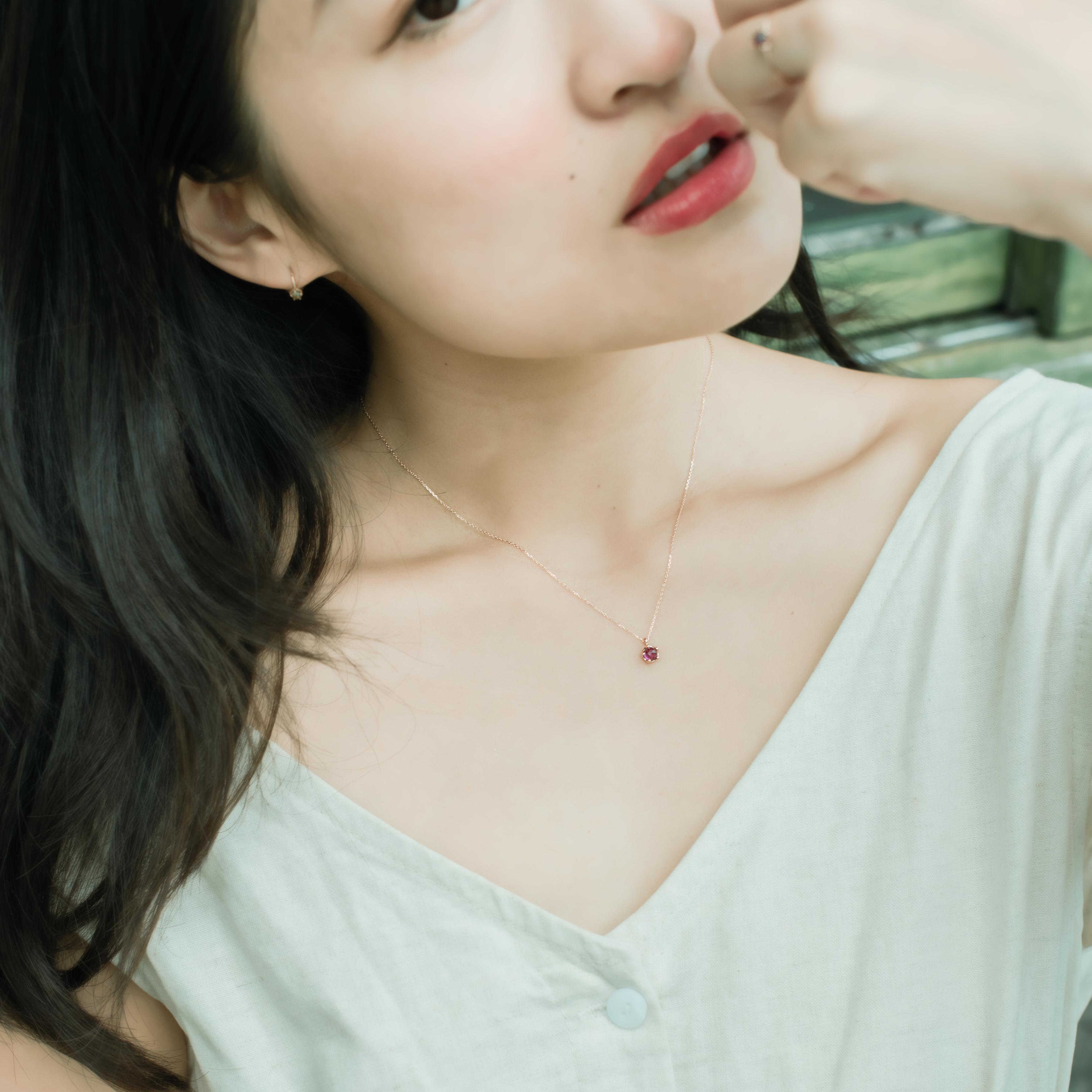 14k玫瑰金 小皇冠玫瑰石榴石鎖骨鍊