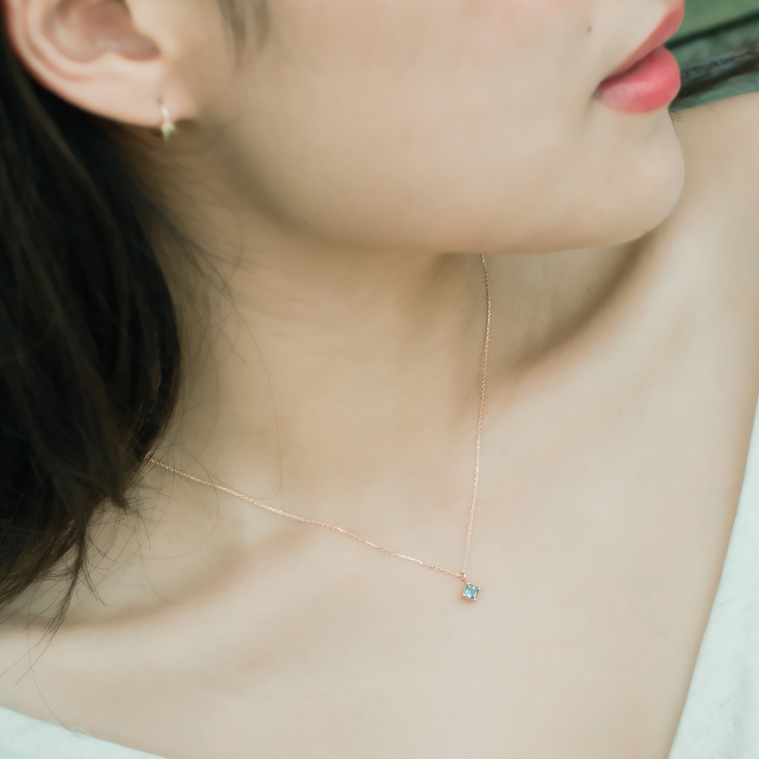 14k玫瑰金 蛋糕菱形托帕石鎖骨鍊
