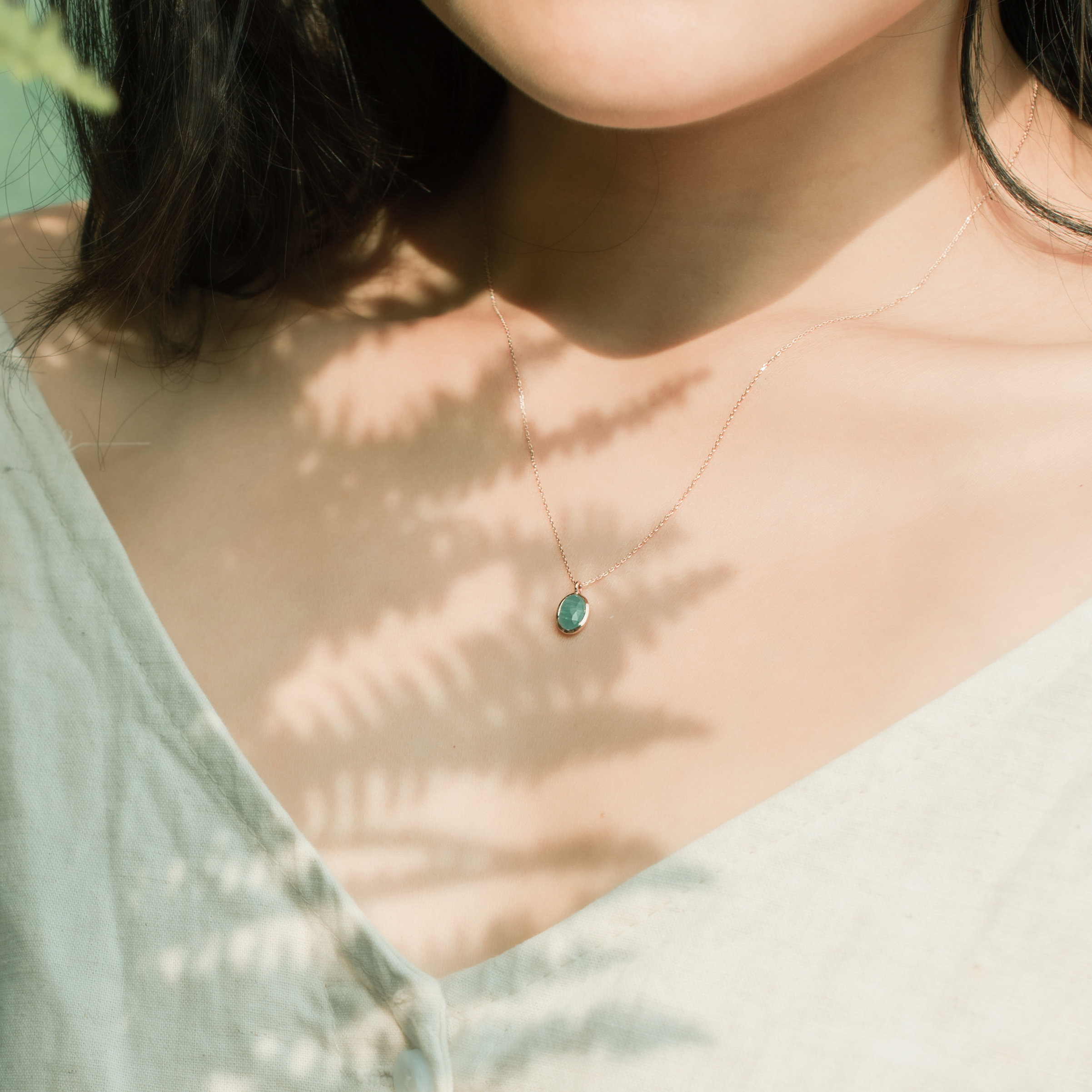 14k玫瑰金 簡約橢圓天河石鎖骨鍊