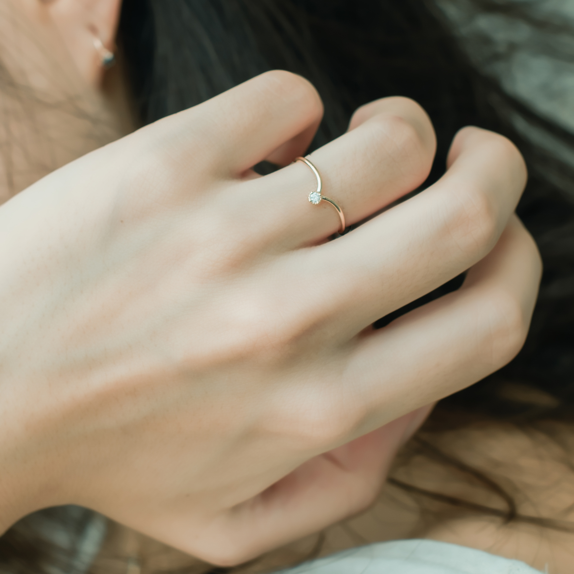 14k純金 海鷗白鑽戒指