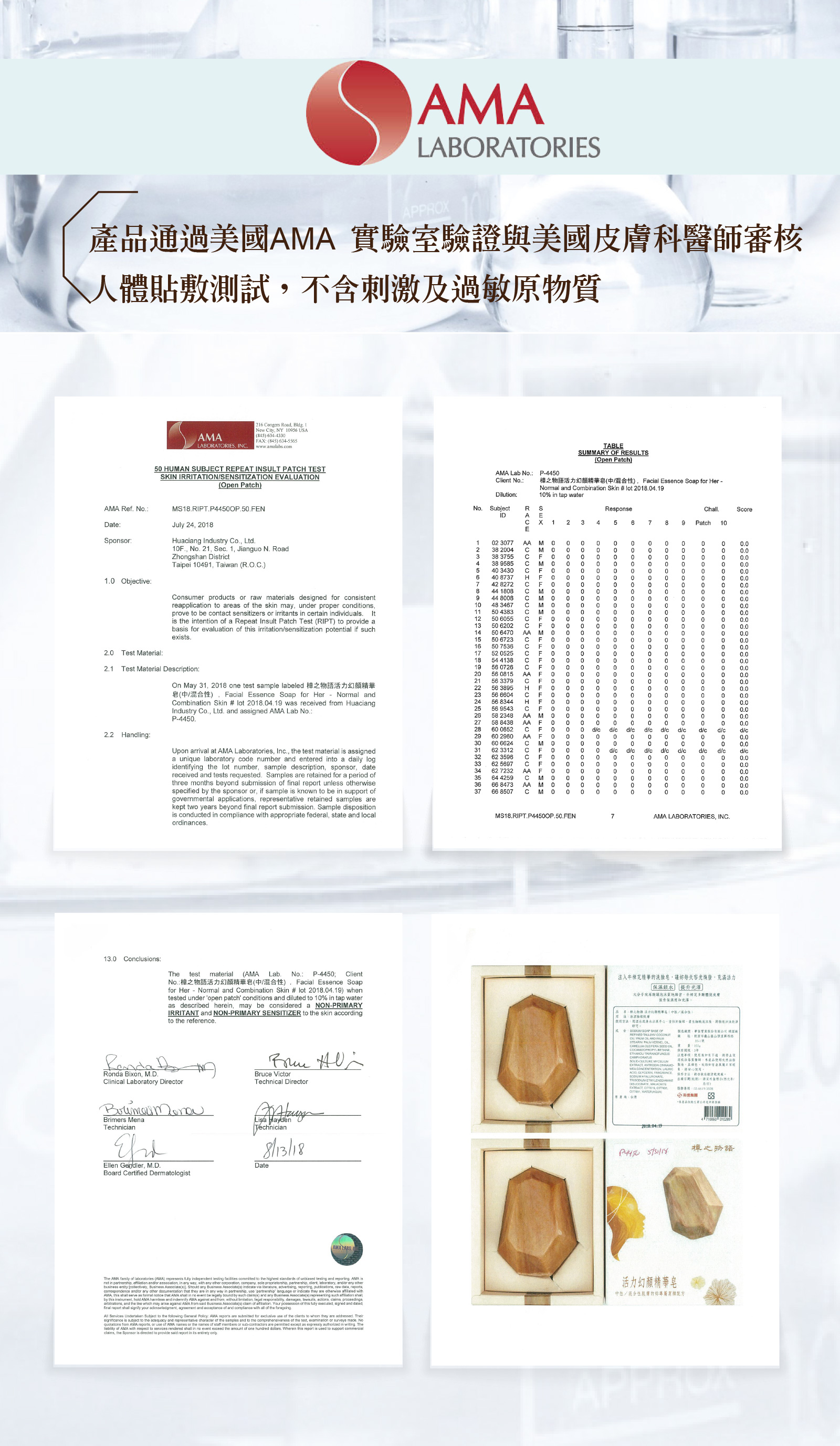 全產品通過美國AMA實驗室驗證與美國皮膚科醫師審核，不含刺激及過敏原物質