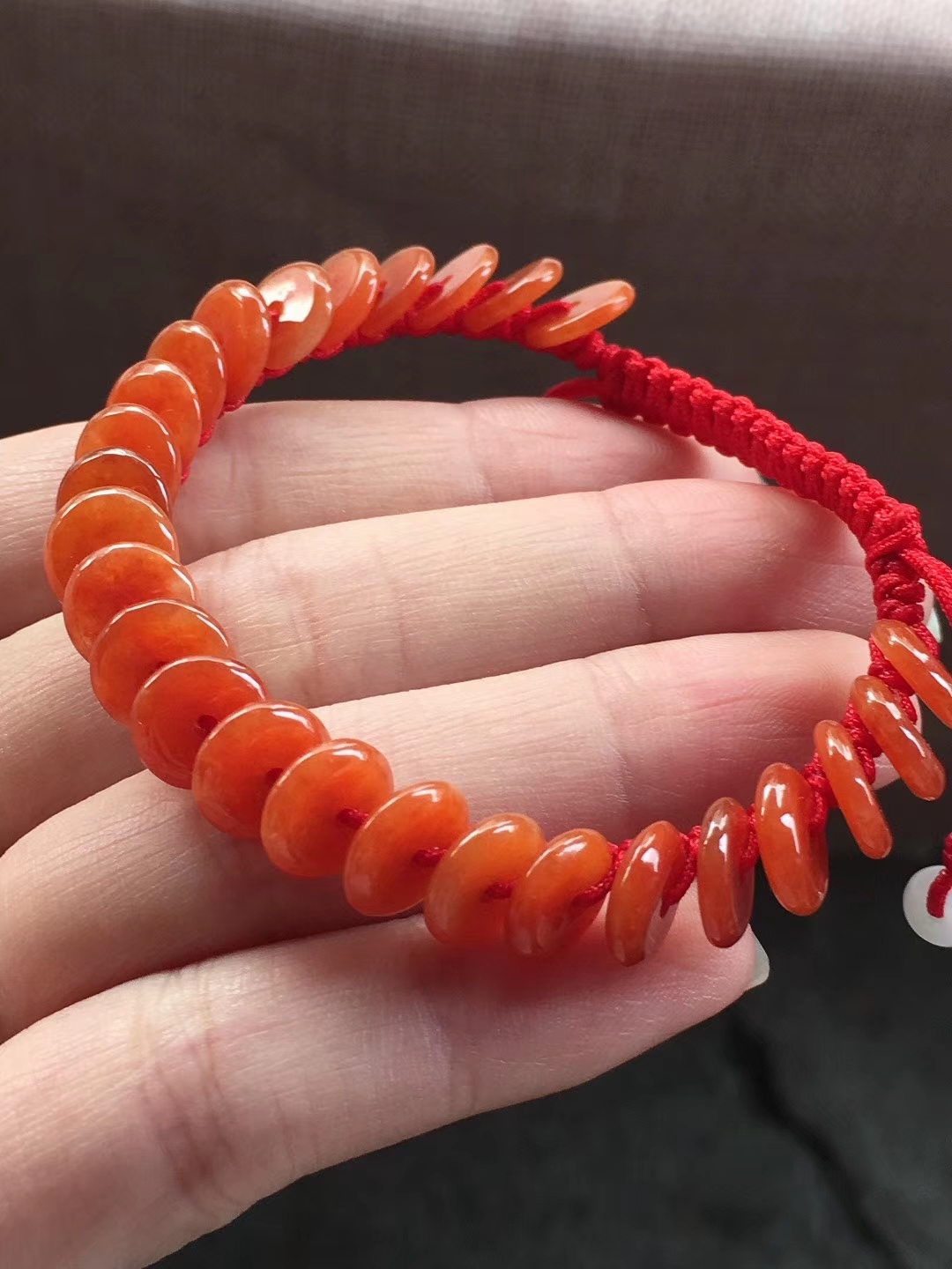 紅翡平安扣手鍊 (9.2mm直徑), 天然翡翠A玉, 緬甸玉, Jade, Jadeite