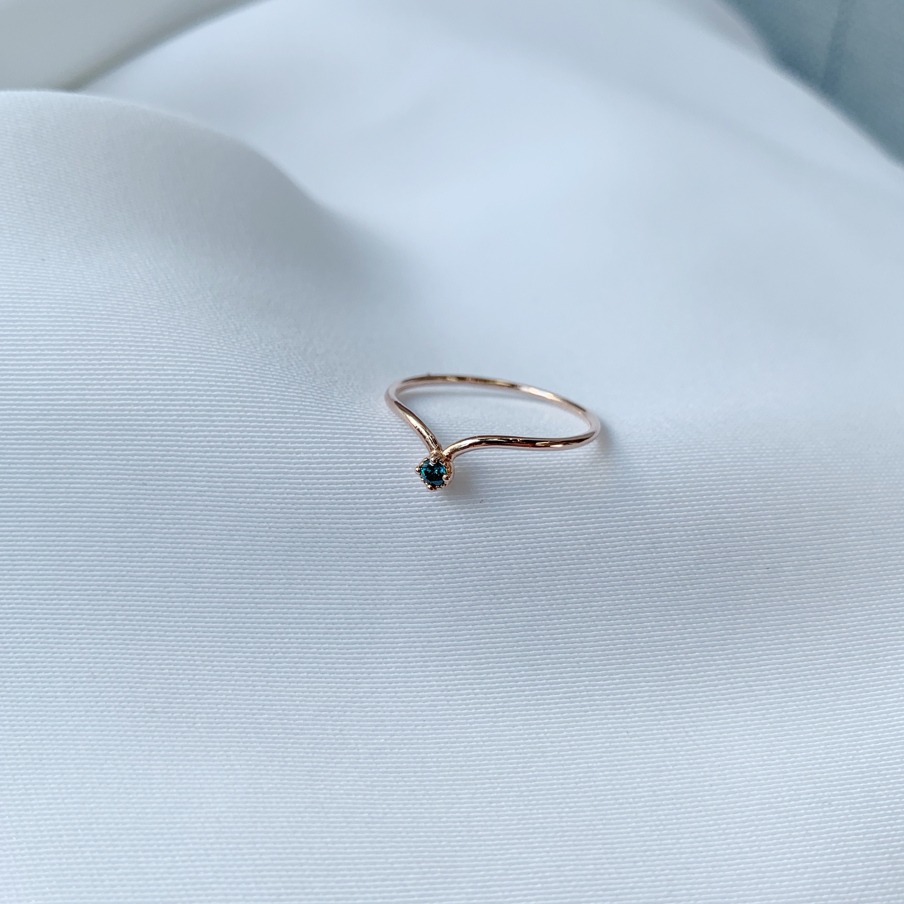 14k玫瑰金 海鷗藍鑽戒指