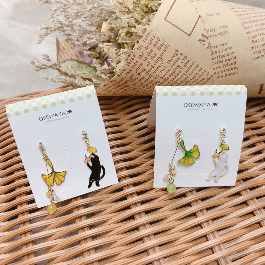 [日本制] 銀杏X貓咪耳環(2色)(防敏感)