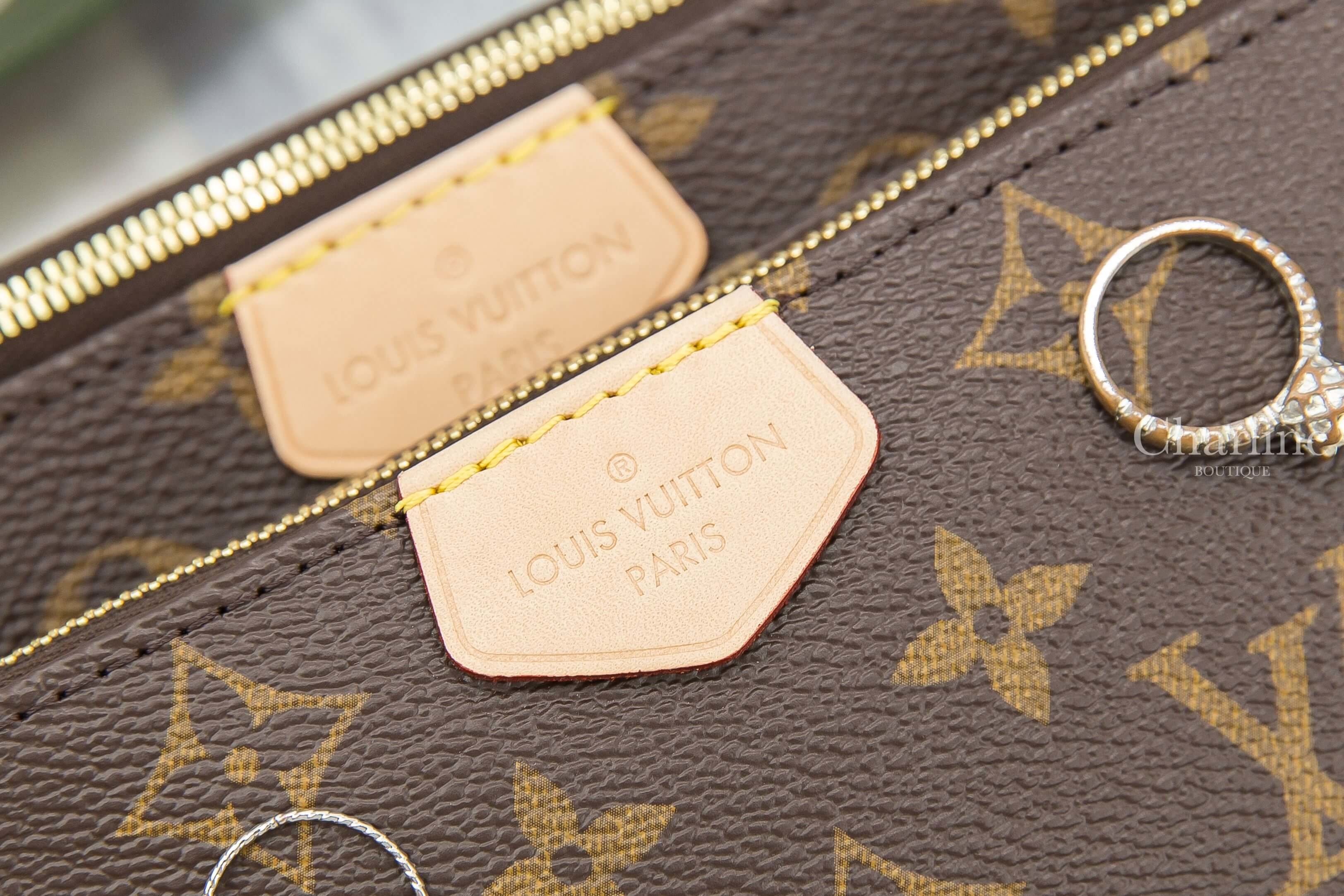 Louis Vuitton Multi Pochette Accessoires 咖啡色老花金鍊卡其綠Logo背帶三合一手袋鍊帶包