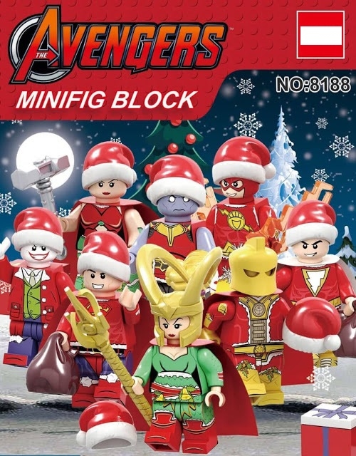8PCS\Lot Christmas Themed Minifigs Featuring Shazam, Doctor Fate, Thanos, Lady Loki, and More Minifigs Fit Lego P8188