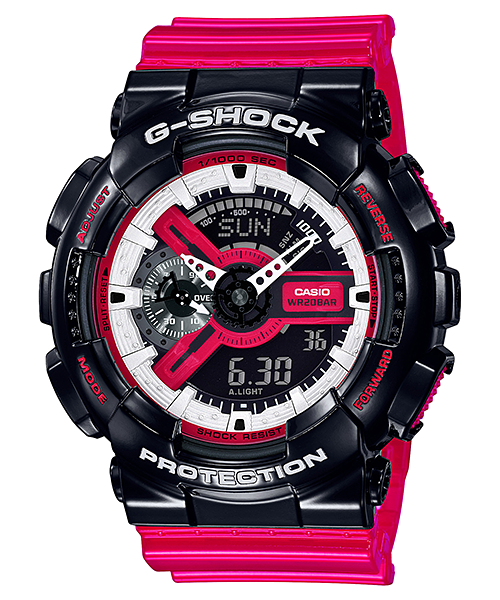 萬年鐘錶 - G-SHOCK   果凍紅 防震雙顯電子錶    GA-110RB-1A  錶徑 : 51.2 MM