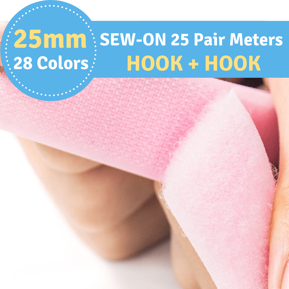 25mm Width (1") 25 Pair Meters (984.25") Sew-On Hook ONLY (Hook+Hook) Fastener Tape for 28 Colors