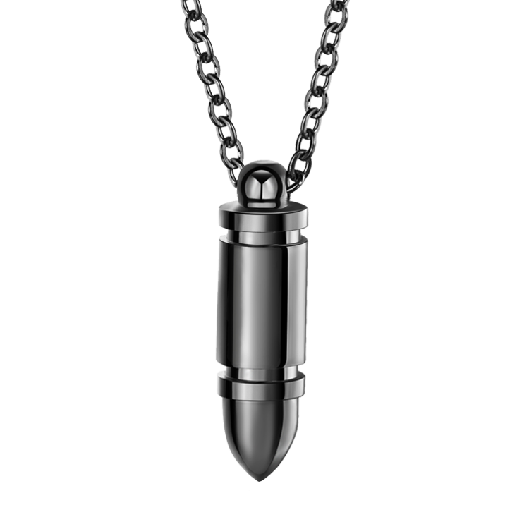 白鋼項鍊，男士項鍊 個性子彈頭墜飾造型；流利率性的街頭潮流新元素（0288黑色）