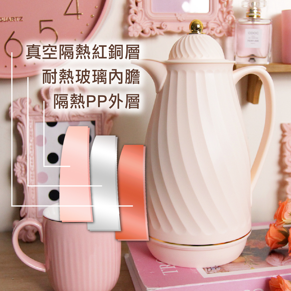 巴黎香榭螺紋玻璃內膽保溫壺 保冷壺