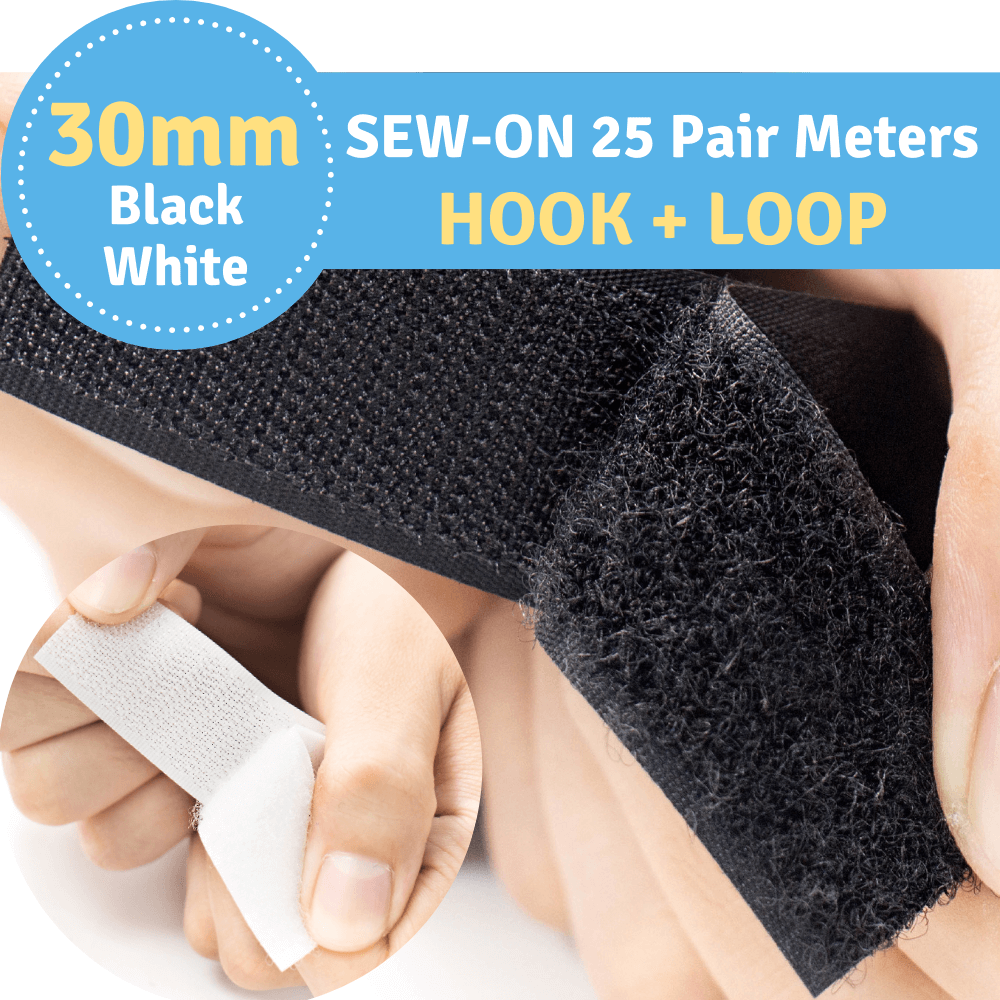 30mm Width (1-1/4") 25 Pair Meters (984.25") Sew-On Hook and Loop Fastener Tape (Black/White)