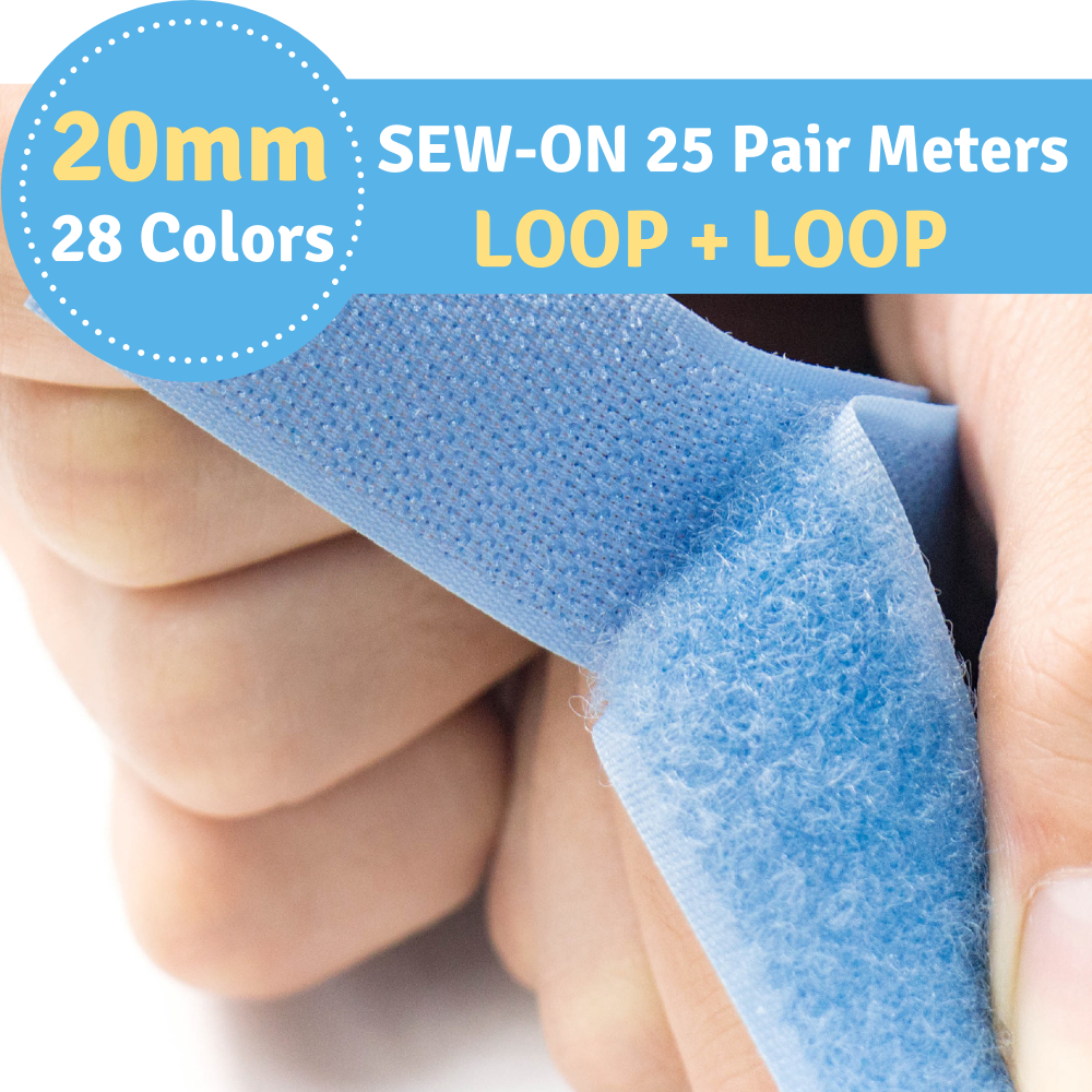20mm Width (3/4") 25 Pair Meters (984.25") Sew-On Loop ONLY (Loop+Loop) Fastener Tape for 28 Colors
