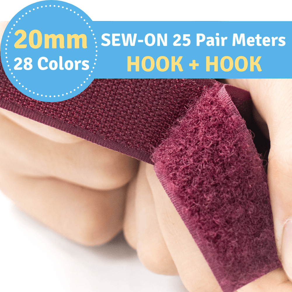 20mm Width (3/4") 25 Pair Meters (984.25") Sew-On Hook ONLY (Hook+Hook) Fastener Tape for 28 Colors