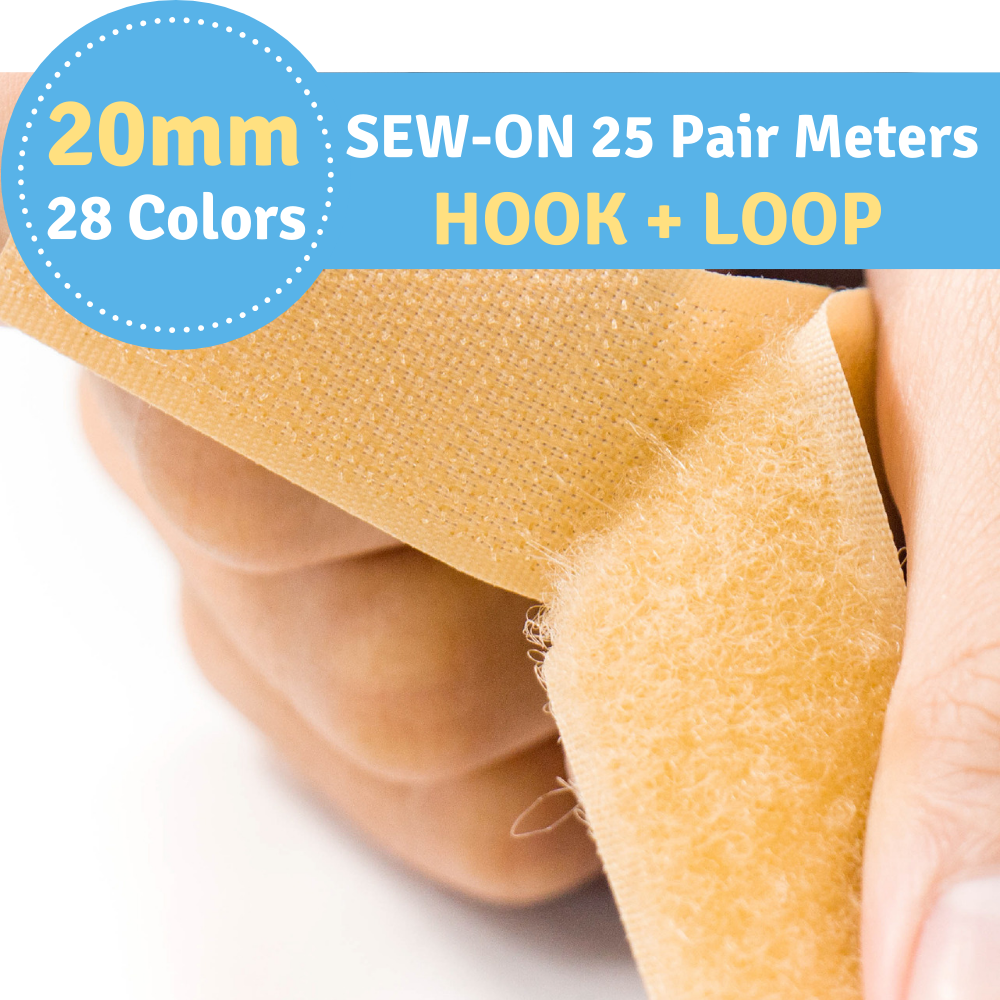 20mm Width (3/4") 25 Pair Meters (984.25") Sew-On Hook and Loop Fastener Tape for 28 Colors