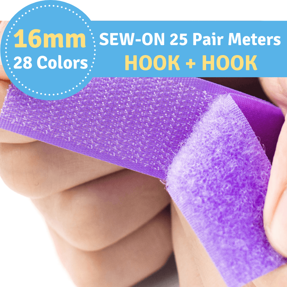 16mm Width (5/8") 25 Pair Meters (984.25") Sew-On Hook ONLY (Hook+Hook) Fastener Tape for 28 Colors