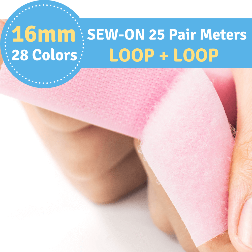 16mm Width (5/8") 25 Pair Meters (984.25") Sew-On Loop ONLY (Loop+Loop) Fastener Tape for 28 Colors