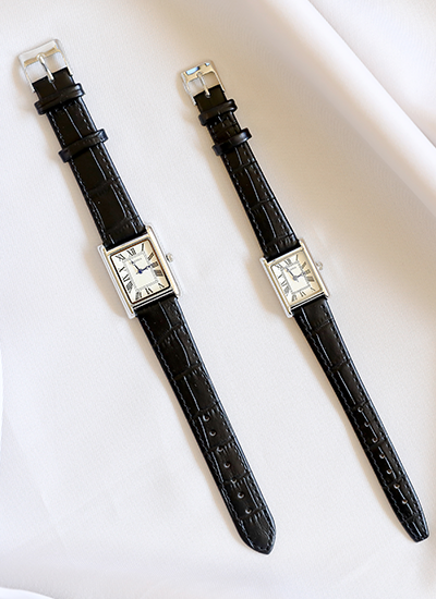 真皮復古方型錶(黑色配銀框)