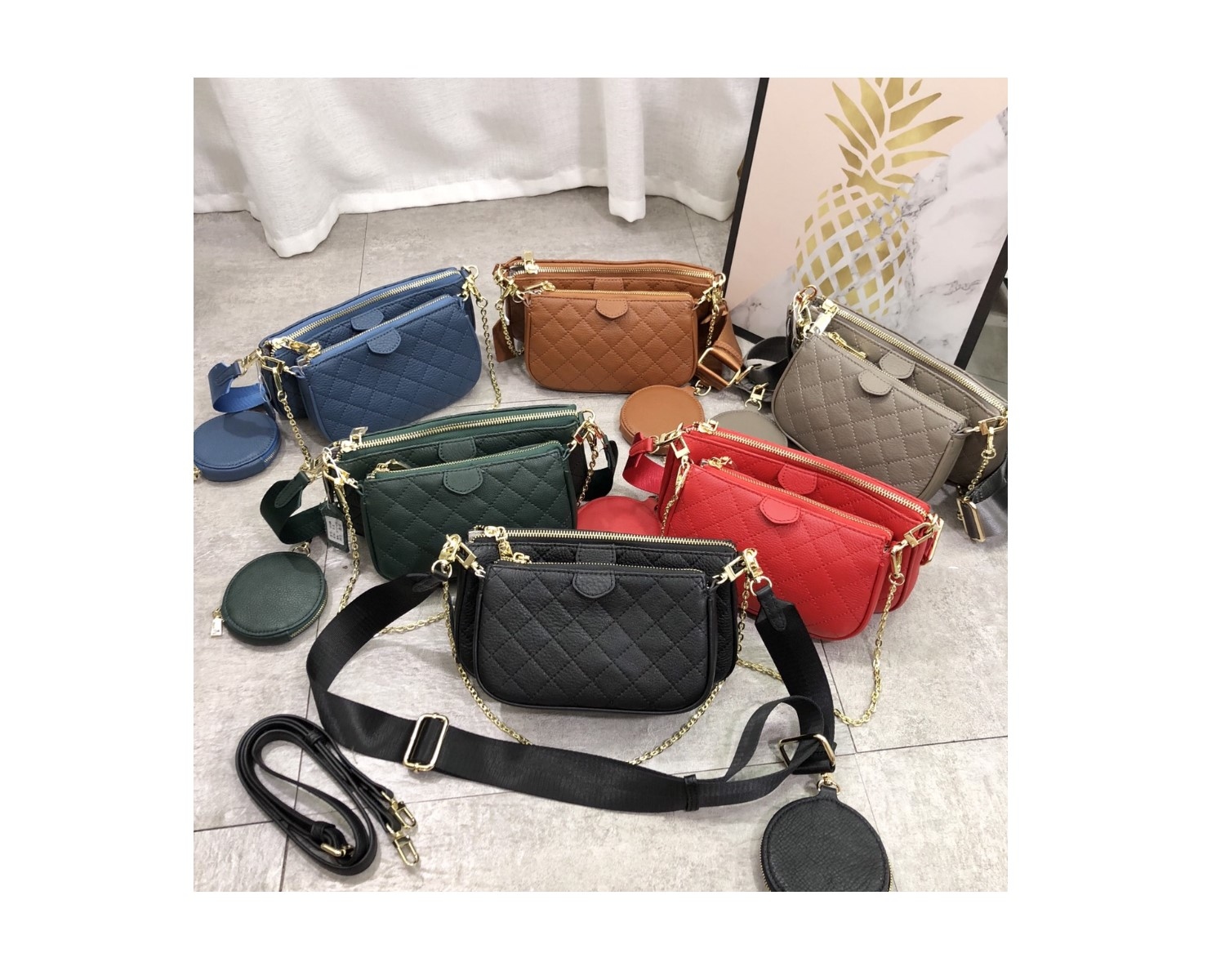 NO.1119 韓系三合一真皮菱格紋包