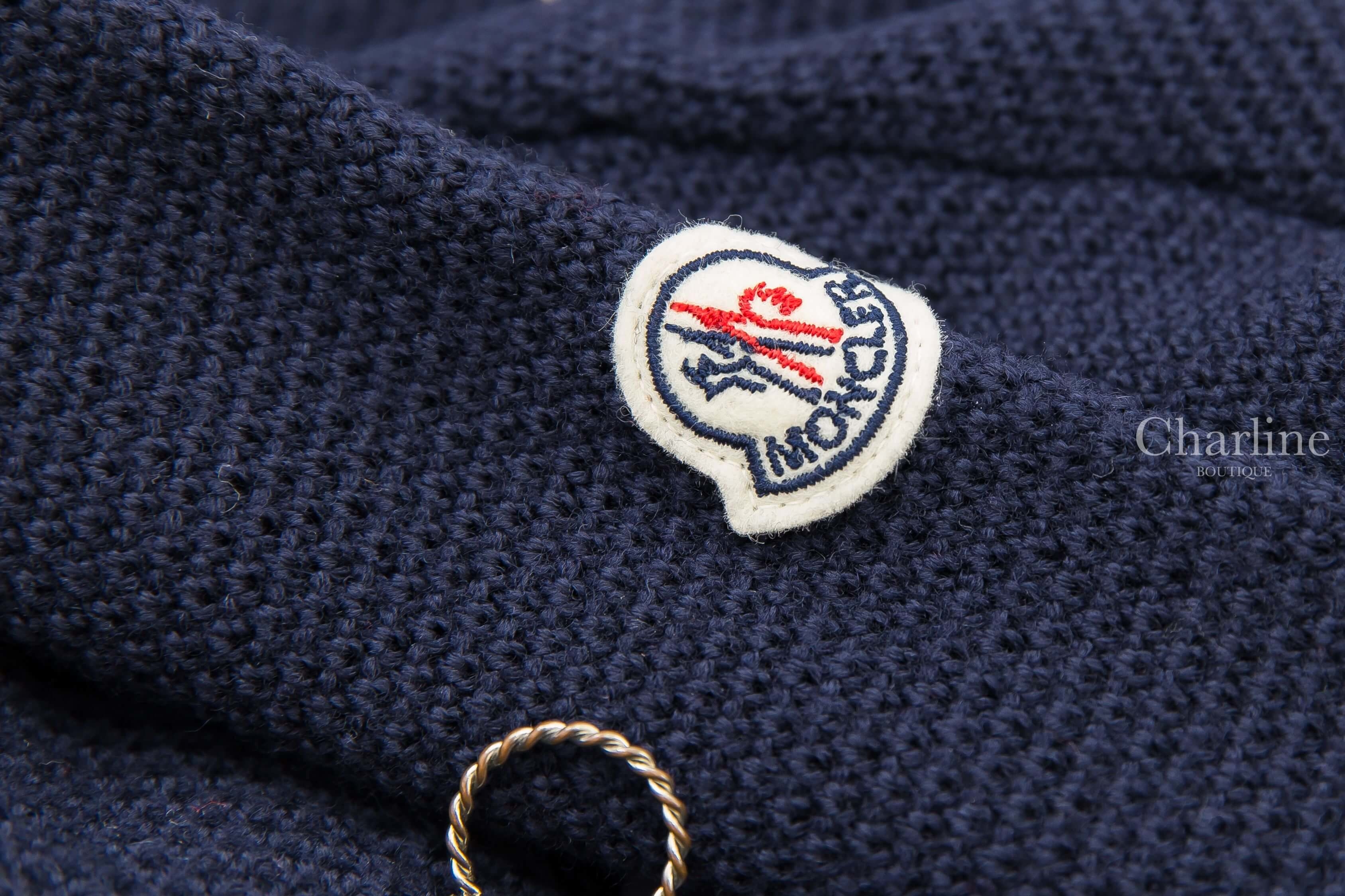 Moncler Cardigan 深藍色拼接針織四口袋輕羽絨外套