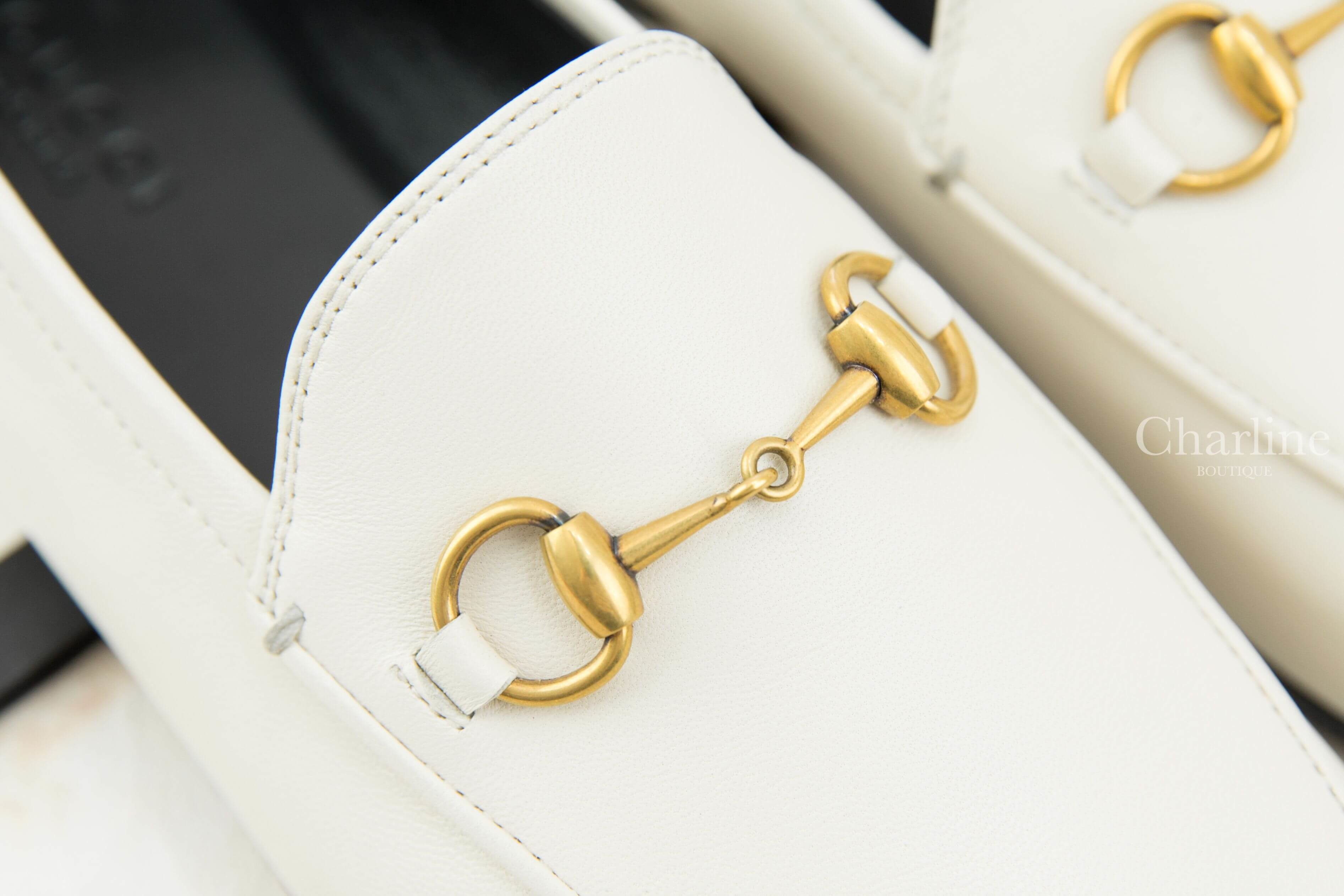 Gucci Leather Horsebit Loafer 白色小牛皮樂福鞋