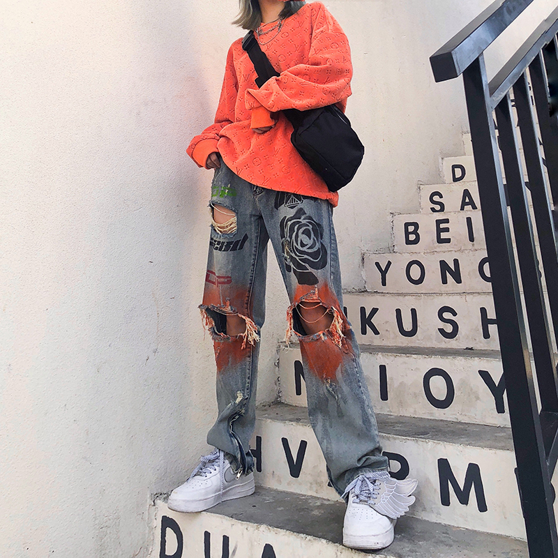 [現貨] UNIQUE 19FW 破壞噴漆牛仔褲