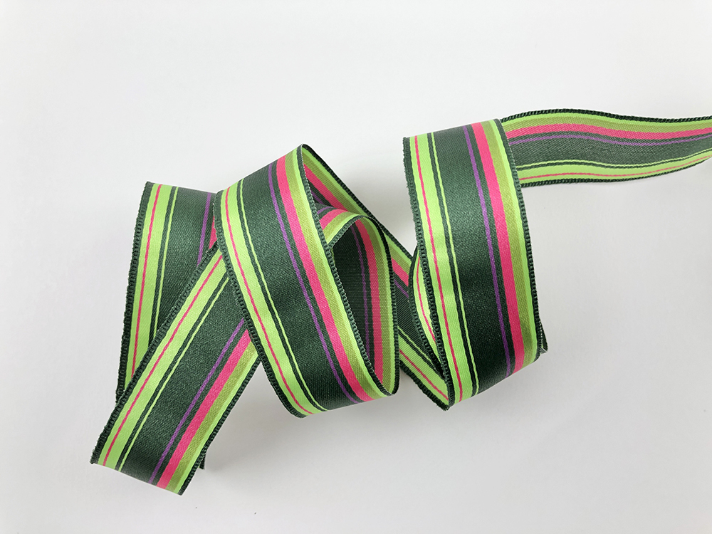 多層綠與螢光粉條紋/緞面/22mm