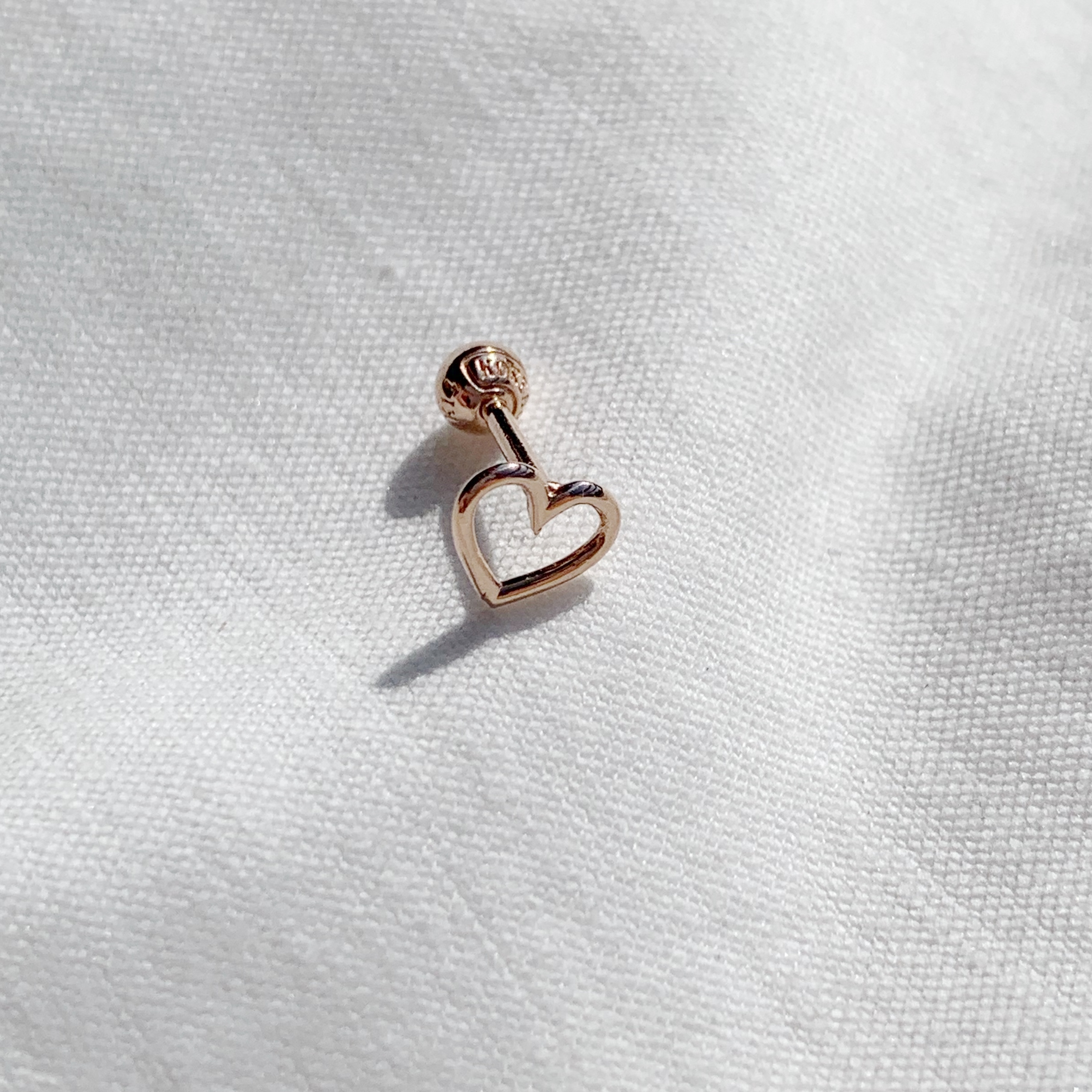 14k玫瑰金 簡約光滑愛心轉珠耳環