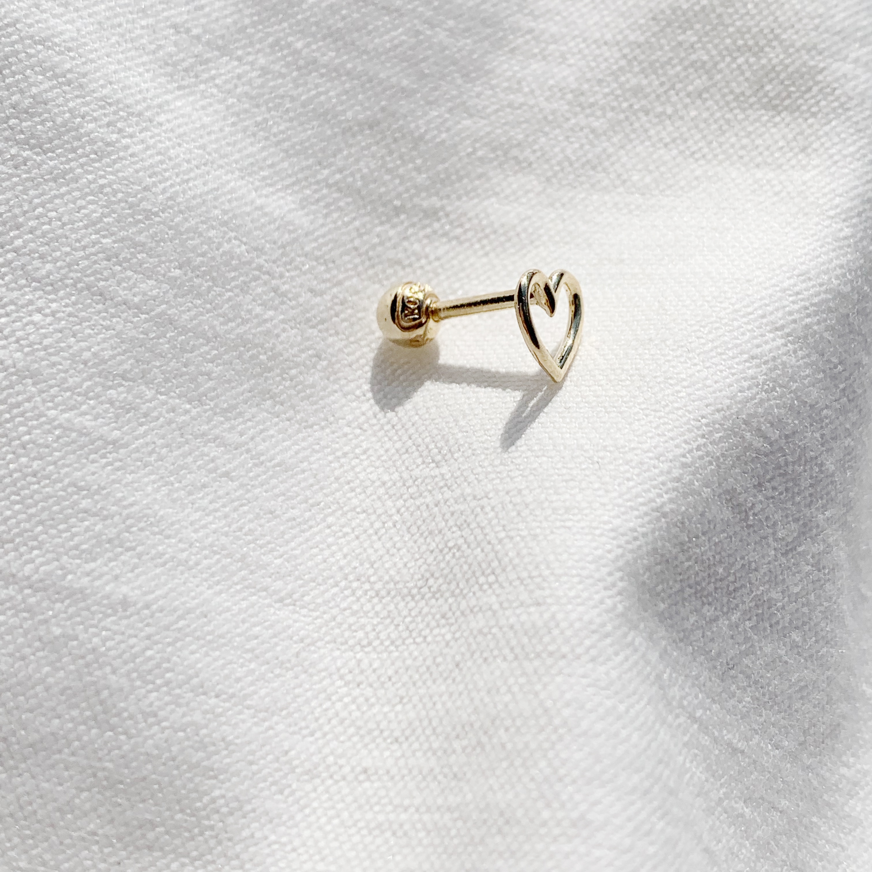 14k純金 簡約光滑愛心轉珠耳環