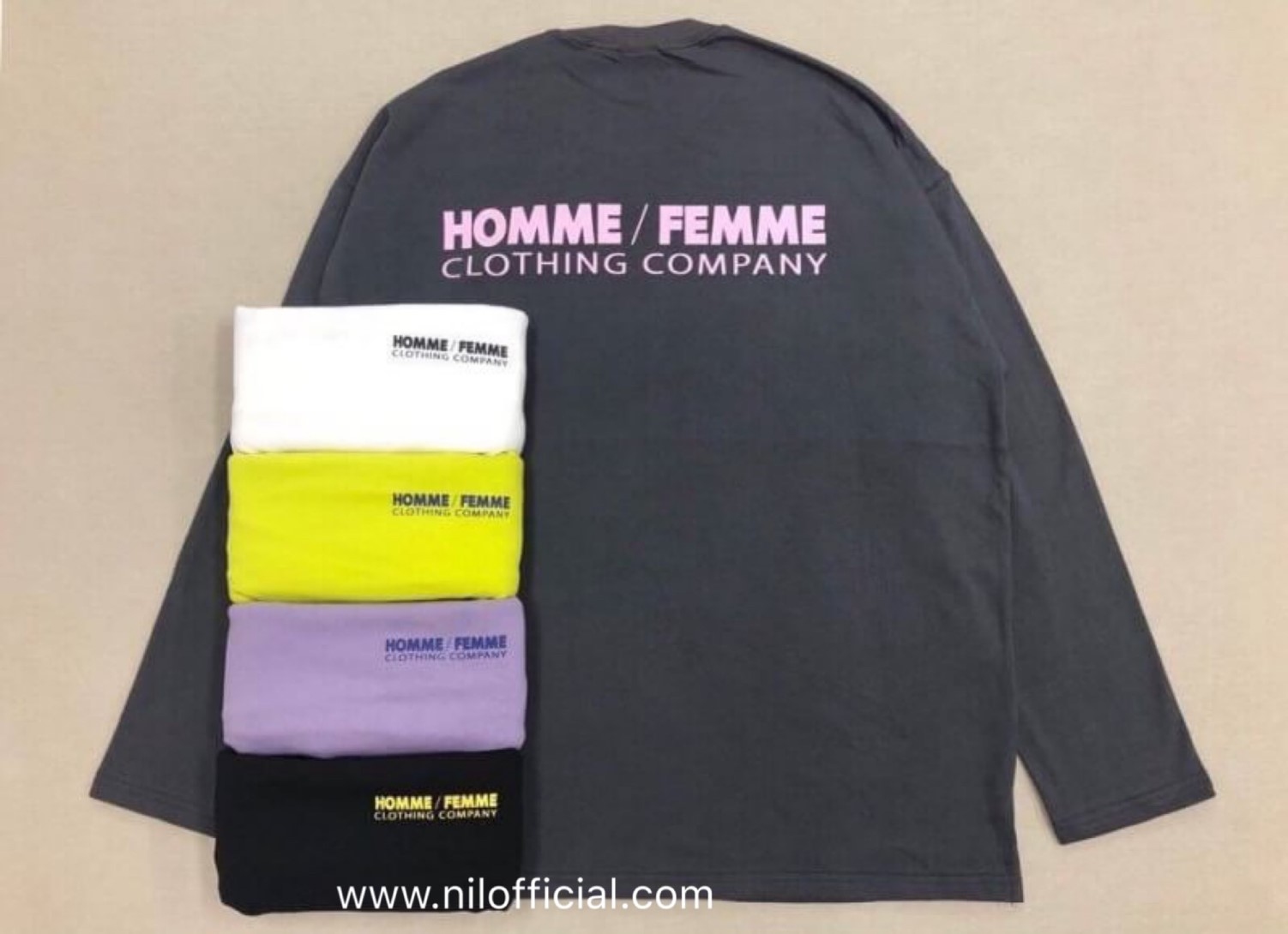 韓國 HOMME / FEMME 字體標語寬鬆薄長袖 長Tee