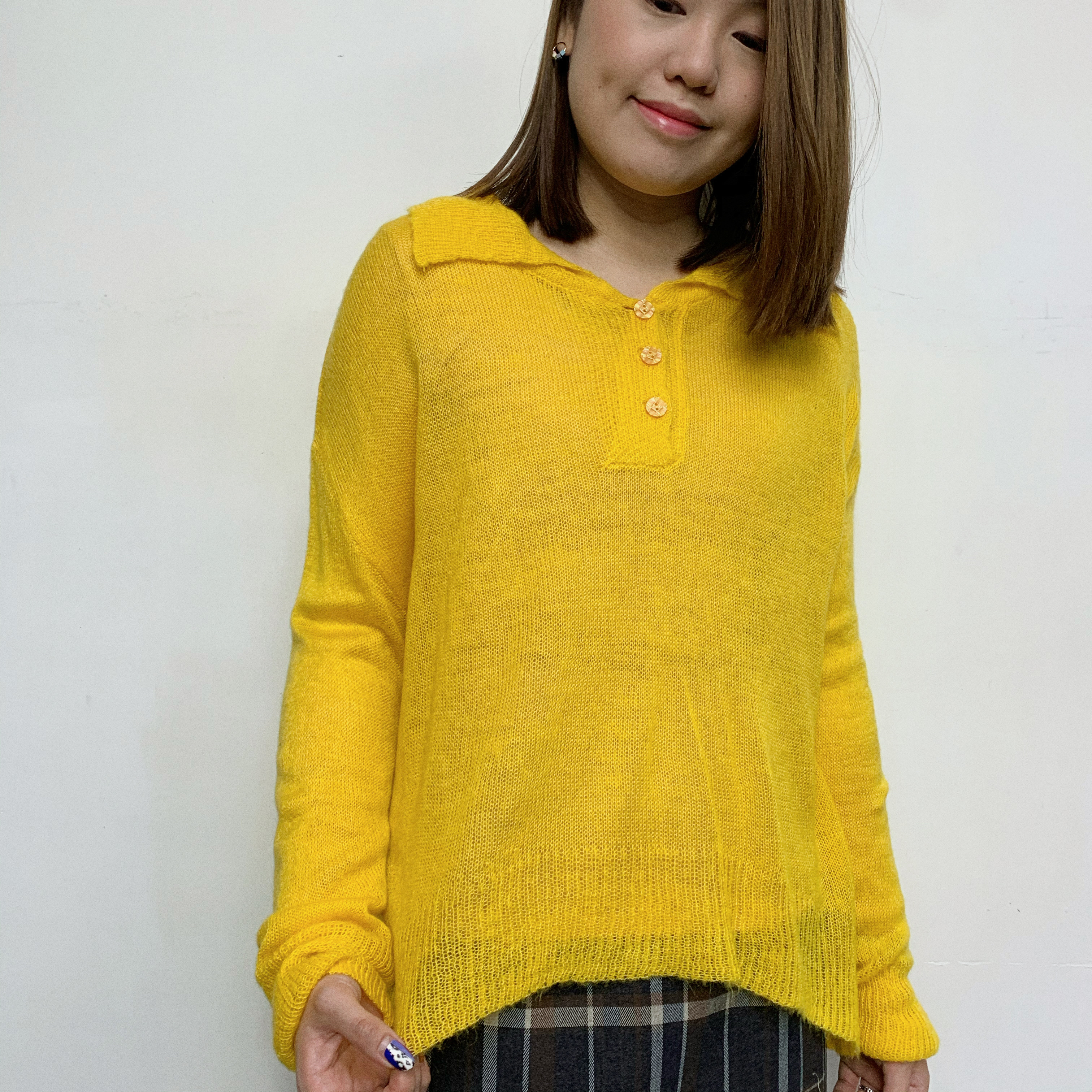 前短後長反領開鈕針織Top