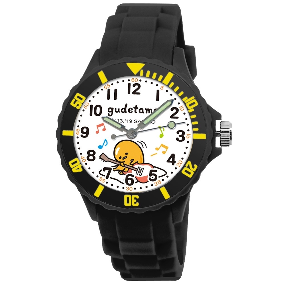 【三麗鷗Sanrio】蛋黃哥彈吉他運動彩帶錶-黑色 (2025G)