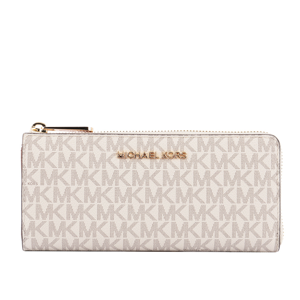 【MICHAEL KORS】金字 LOGO PVC L型拉鍊長夾(香草色) 35F8GTVZ3B VANILLA