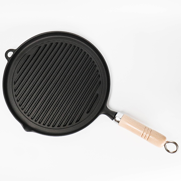 【岩鑄】木柄橫紋煎烤盤-25cm