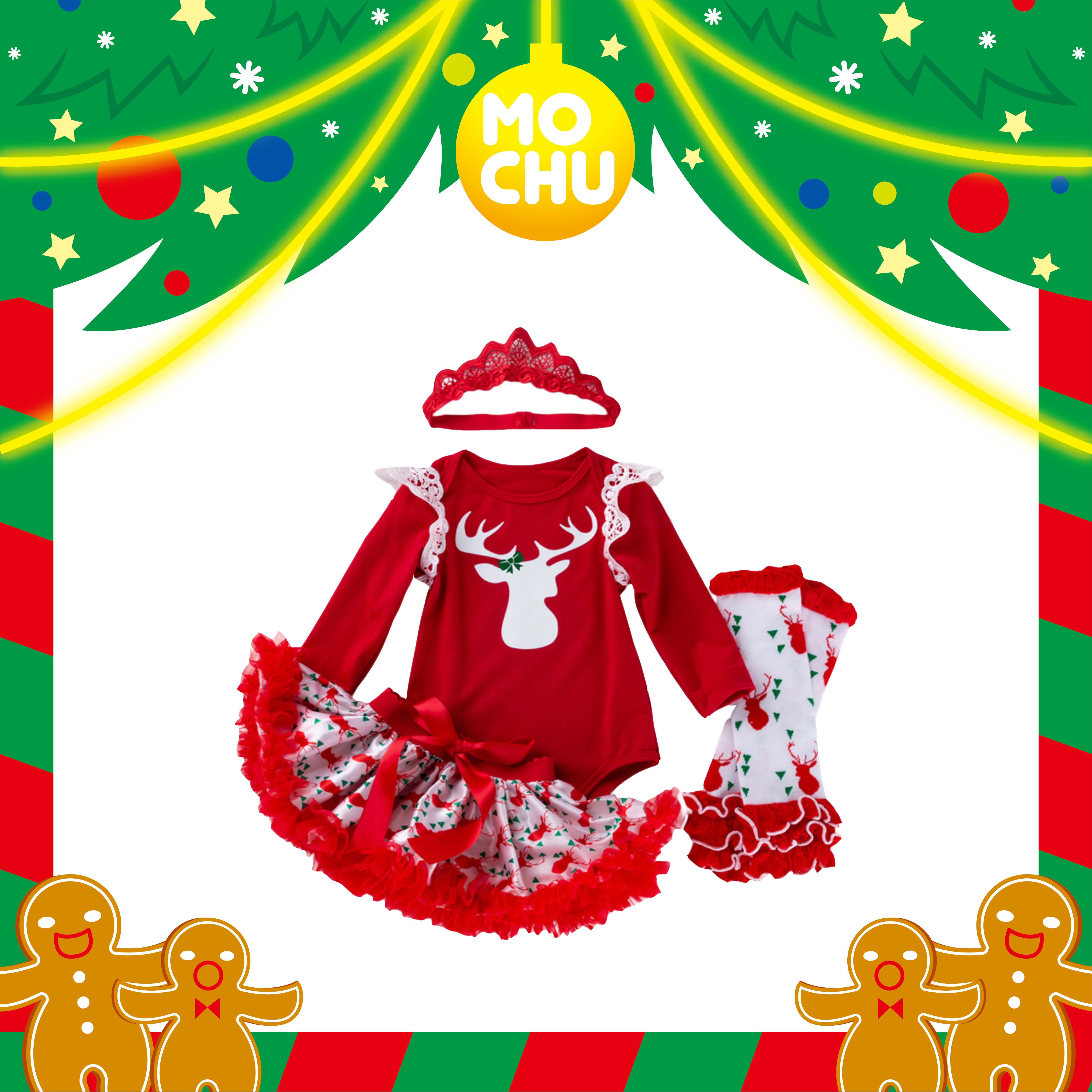 (59cm現貨)滿滿小麋鹿蕾絲包屁衣四件套