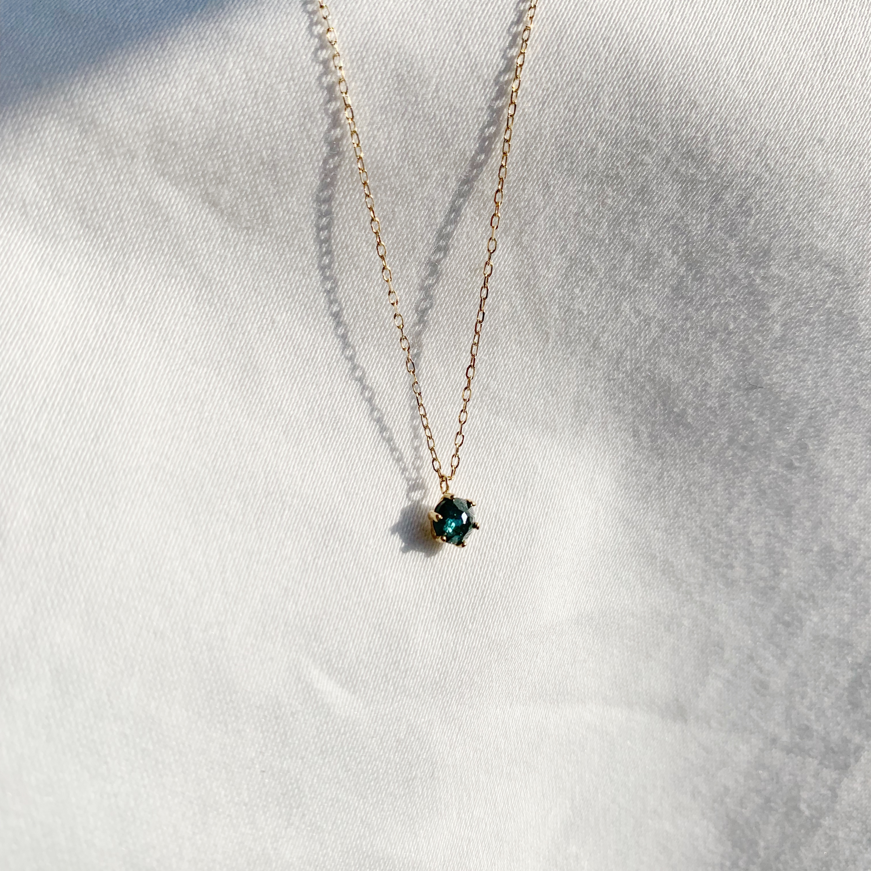 14k純金 六爪藍鑽原礦鎖骨鍊